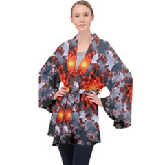 Fractal Spiral Rendering Curve Velvet Kimono Robe by Pakrebo