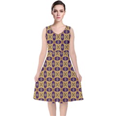 Seamless Wallpaper Pattern Ornament Vintage V-Neck Midi Sleeveless Dress 