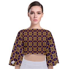 Seamless Wallpaper Pattern Ornament Vintage Tie Back Butterfly Sleeve Chiffon Top