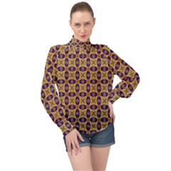 Seamless Wallpaper Pattern Ornament Vintage High Neck Long Sleeve Chiffon Top