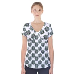 Graphic Pattern Flowers Short Sleeve Front Detail Top by Pakrebo