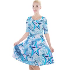 Stars Background Star Shiny Quarter Sleeve A-Line Dress