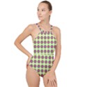 Seamless Geometric Blur Lines High Neck One Piece Swimsuit View1