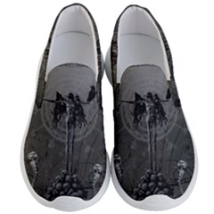 Awesome Crow Skeleton With Skulls Men s Lightweight Slip Ons by FantasyWorld7