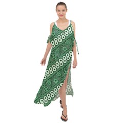 Batik Pattern Java Indonesia Maxi Chiffon Cover Up Dress