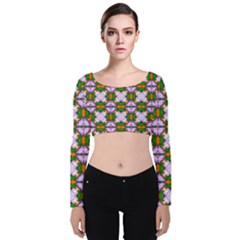 Seamless Wallpaper Digital Velvet Long Sleeve Crop Top by Pakrebo