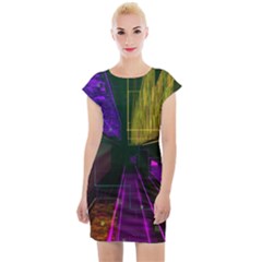 Data City Large Fiction Digital Cap Sleeve Bodycon Dress by Pakrebo