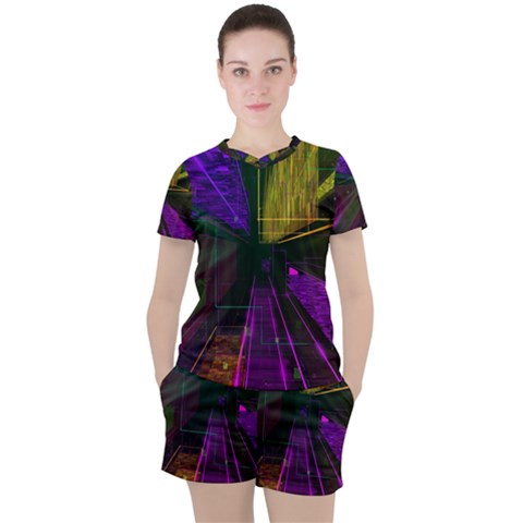 Data City Large Fiction Digital Women s Tee And Shorts Set by Pakrebo