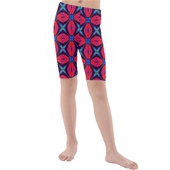 Seamless Wallpaper Digital Pattern Red Blue Kids  Mid Length Swim Shorts