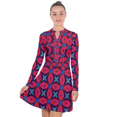 Seamless Wallpaper Digital Pattern Red Blue Long Sleeve Panel Dress