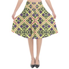 Seamless Wallpaper Geometric Yellow Flared Midi Skirt by Pakrebo