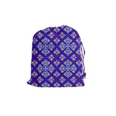 Symmetry Digital Art Pattern Blue Drawstring Pouch (Medium)