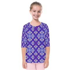 Symmetry Digital Art Pattern Blue Kids  Quarter Sleeve Raglan Tee