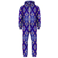 Symmetry Digital Art Pattern Blue Hooded Jumpsuit (Men) 