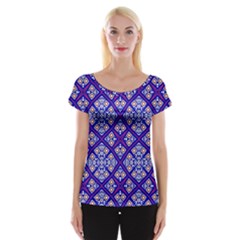 Symmetry Digital Art Pattern Blue Cap Sleeve Top