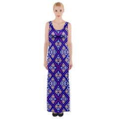 Symmetry Digital Art Pattern Blue Maxi Thigh Split Dress