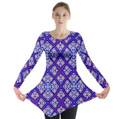 Symmetry Digital Art Pattern Blue Long Sleeve Tunic 