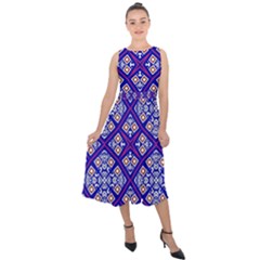 Symmetry Digital Art Pattern Blue Midi Tie-Back Chiffon Dress