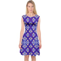 Symmetry Digital Art Pattern Blue Capsleeve Midi Dress