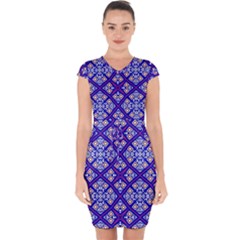 Symmetry Digital Art Pattern Blue Capsleeve Drawstring Dress 