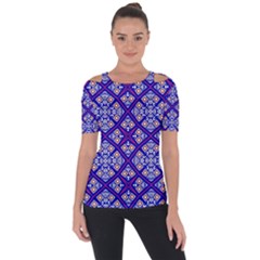 Symmetry Digital Art Pattern Blue Shoulder Cut Out Short Sleeve Top