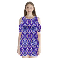 Symmetry Digital Art Pattern Blue Shoulder Cutout Velvet One Piece