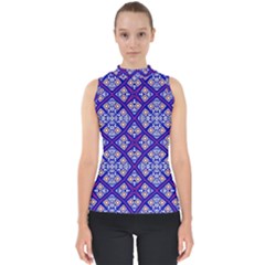 Symmetry Digital Art Pattern Blue Mock Neck Shell Top