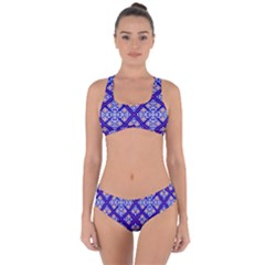 Symmetry Digital Art Pattern Blue Criss Cross Bikini Set