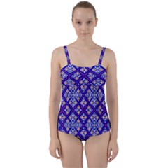 Symmetry Digital Art Pattern Blue Twist Front Tankini Set