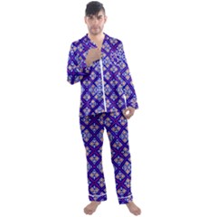 Symmetry Digital Art Pattern Blue Men s Satin Pajamas Long Pants Set