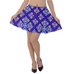 Symmetry Digital Art Pattern Blue Velvet Skater Skirt