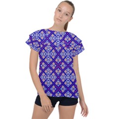 Symmetry Digital Art Pattern Blue Ruffle Collar Chiffon Blouse