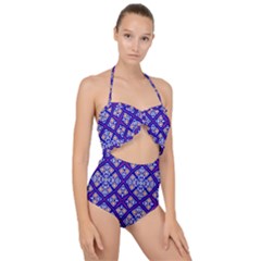 Symmetry Digital Art Pattern Blue Scallop Top Cut Out Swimsuit