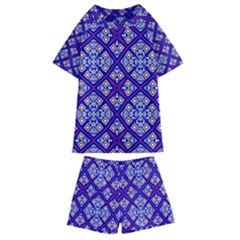 Symmetry Digital Art Pattern Blue Kids  Swim Tee and Shorts Set