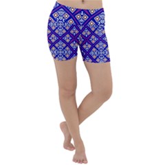 Symmetry Digital Art Pattern Blue Lightweight Velour Yoga Shorts