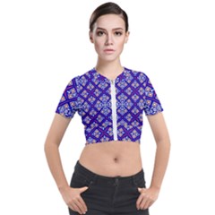 Symmetry Digital Art Pattern Blue Short Sleeve Cropped Jacket