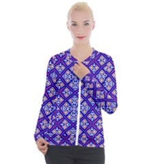 Symmetry Digital Art Pattern Blue Casual Zip Up Jacket