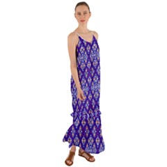 Symmetry Digital Art Pattern Blue Cami Maxi Ruffle Chiffon Dress