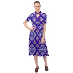 Symmetry Digital Art Pattern Blue Keyhole Neckline Chiffon Dress