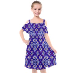 Symmetry Digital Art Pattern Blue Kids  Cut Out Shoulders Chiffon Dress