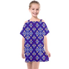 Symmetry Digital Art Pattern Blue Kids  One Piece Chiffon Dress