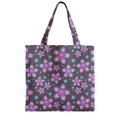 Seamless Pattern Flowers Pink Zipper Grocery Tote Bag