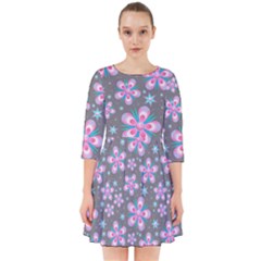 Seamless Pattern Flowers Pink Smock Dress by Pakrebo