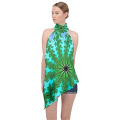 Fractal Abstract Rendering Halter Asymmetric Satin Top