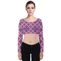 Seamless Wallpaper Geometric Pink Velvet Long Sleeve Crop Top by Pakrebo