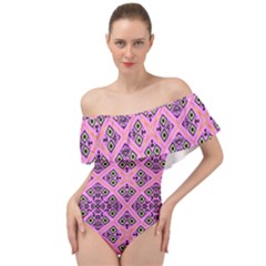 Seamless Wallpaper Geometric Pink Off Shoulder Velour Bodysuit  by Pakrebo