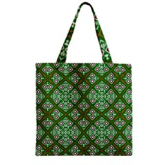 Symmetry Digital Art Pattern Green Zipper Grocery Tote Bag