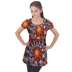 Fractal Rendering Spiral Twist Art Puff Sleeve Tunic Top by Pakrebo