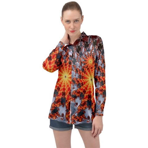 Fractal Rendering Spiral Twist Art Long Sleeve Satin Shirt by Pakrebo