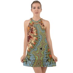 Fractal Rendering Pattern Abstract Halter Tie Back Chiffon Dress by Pakrebo